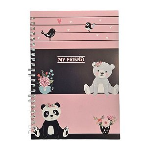 Caderno Panda e Urso A5 Espiral 98 Folhas Papelaria Fofa My Friend