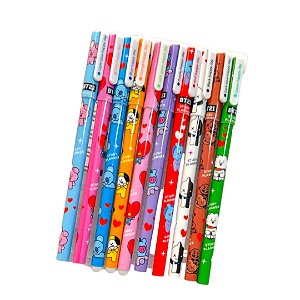 Kit Canetas Gel BTS Coloridas 0,5mm Ponta Agulha Estojo com 10 Unidades