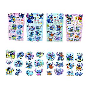 Cartela de Adesivos 3D Stitch com Água e Glitter Decorativo Kawaii
