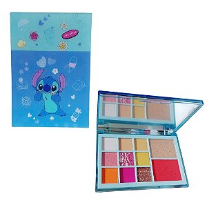 Paleta de Sombras Holográfica Stitch com Blush 9 Cores Maquiagem Compacta