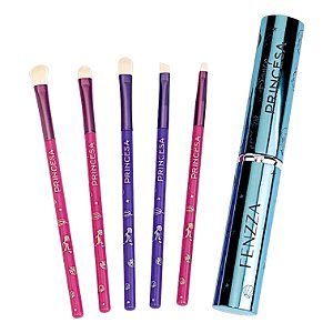Kit Pincéis Fenzza Princesas com 5 Pincéis e Case Metalizada