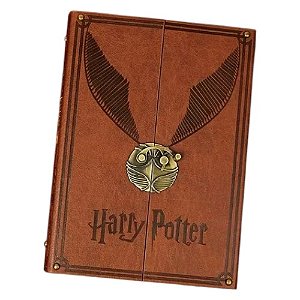 Caderno Agenda Diário Harry Potter A5 Pomo de Ouro com Fecho – Capa Premium em Couro Sintético 130 Páginas
