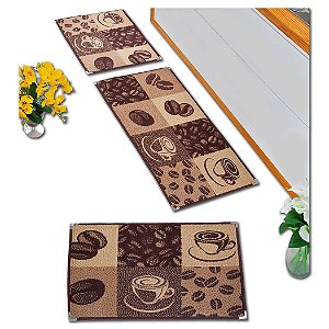 Jogo Tapete Cozinha Andino Kit 3 Peças Ka-31 Antiderrapante