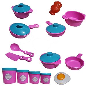 Kit Cozinha Infantil Jogo de Panela Fogão Comida Prato 23pç