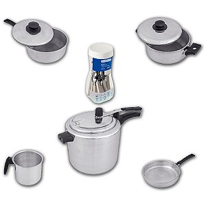 Kit Jogo 5 Panela Polida Panela Pressão e Faqueiro Inox 20pç Cinza