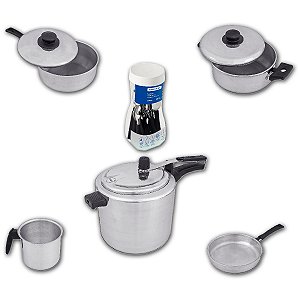 Kit Jogo 5 Panela Polida Panela Pressão e Faqueiro Inox 20pç Preto