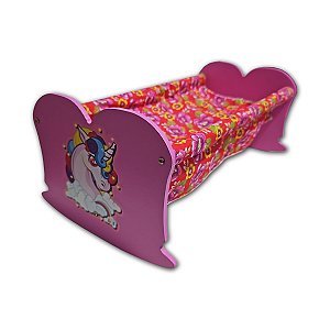 Berço Bercinho Caminha de madeira Para Boneca média 41cm Rosa