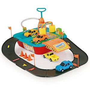 Brinquedo Posto Ducha Lava Rápido Sai Água real 4 Carrinhos