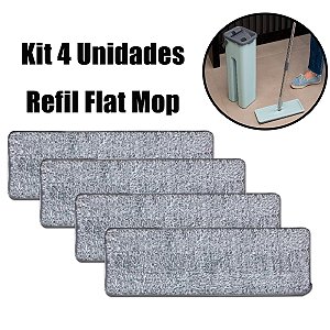 Kit 4 Refil Mop Flat Vassoura Rodo Microfibra Reutilizável