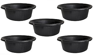 Kit 5 Bacias Cesto Frisada Multiuso 18 Litros Simples Preta