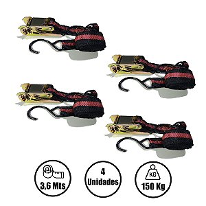 Kit 4 Jogos De Cinta Catraca Simples 3,6 Mt Para Amarração