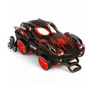Mochila 3D c/ 3 Rodinhas Carrinho Spider Man Miles Morales