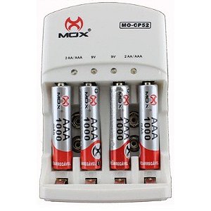 Carregador de Pilhas Rápido MOX CP-52 + 4 Pilhas AAA