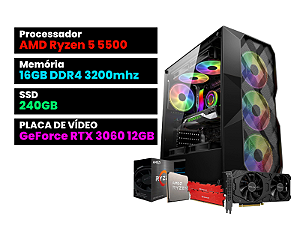 PC Gamer Ryzen 5 5500 + RTX 3060 12GB + 16GB Ram + GB1710