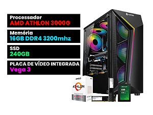 PC Gamer Completa AMD Athlon 3000g 16GB DDR4 240GB SSD Radeon RX550 4GB  DDR5 WiFi + Monitor LED 19