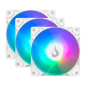 Kit 3 Fans Gamer Rise Mode X Led Rainbow White 120mm 1200RPM - RM-XLD-01-RBW