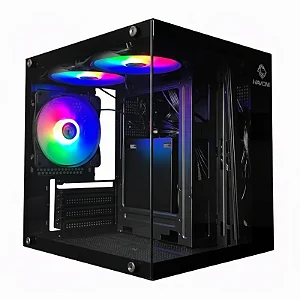 Gabinete Gamer Hayom GB1787, Mini Tower, Vidro Temperado, M-ATX, Com 3 Fans, Sem Fonte, Preto