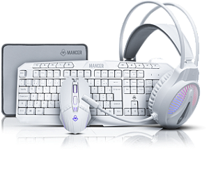 Combo Gamer Mancer ORC V2 4x1, Rainbow, Teclado ABNT2, Mouse 6400DPI, Mousepad Pequeno, Headset Drivers 40mm, Branco, MR