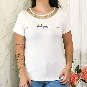 Camiseta T-Shirt Feminina Be Happy - Off White