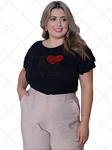 CAMISETA T-SHIRT FEMININA PAETE - LOVE PRETA