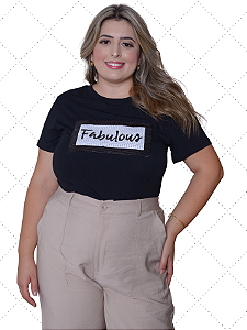 CAMISETA T-SHIRT FEMININA PAETE FABULOUS - PRETA