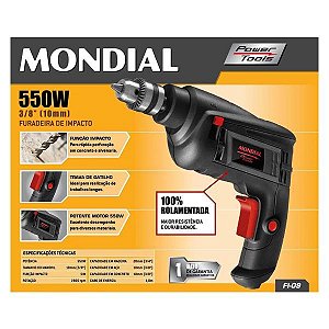 Furadeira De Impacto 550W Mondial FI-09 Mandril 3/8 Pol 220V
