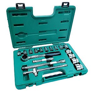 Jogo De Soquetes Estriados 1/2 Polegada 18 Peças SATA ST09203SJ