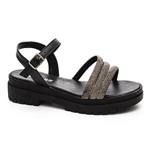 Sandália Quiz Flatform Feminina Tratorada 61-1868-18 Cor: Preto