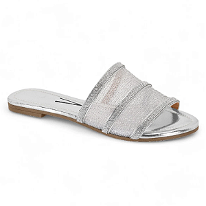 Chinelo Rasteiro REf. 6235.1805 Vizzano Tela Metal Glam Metalizado Prata