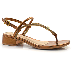 Sandália Ramarim Ref. 2448206 Salto Baixo com Cabedal Napa Cor: Metal Plus / Bronze