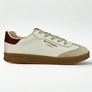 Tênis Bottero Ref. 364905 em Couro Burnished Sport Marfim Branco/Bergundy/Marfim