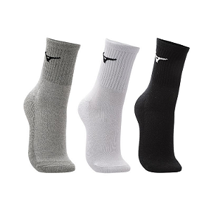 Pacote de Meias Mizuno C/ 3 Pares Cano Médio Calça do 33 ao 38 Cores: Cinza/Branco/Preto
