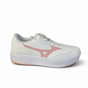 Tênis Casula Feminino Mizuno Modelo City Wall Cor: Branco/Rosa
