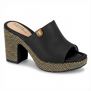 Tamanco Modare Ref. 7203.112 Cabedal Floater Nature tecido Tramado Positano Cor: Preto/Camel