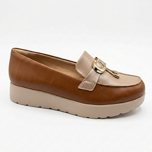 Sapato Mocassim Feminino Comfortflex Loafer Salto Médio Toffe Mocca 25-59403