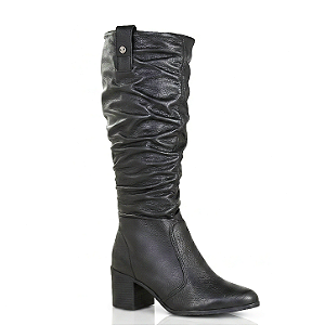 Bota Feminina Cano Longo Bottero em Couro Burnish Preto - 346920