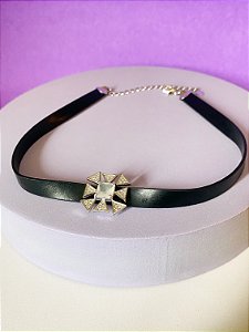 Choker Couro Pedra Azul