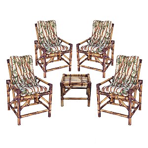 Jogo de 4 Cadeiras Mesa de Bambu Para Area Varanda Bambu Verdão - Confort  Decor