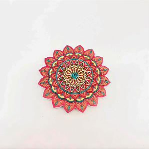 Incensário Ímã Resina Flor de Mandala Lótus Rosa/Amarelo