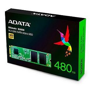 SSD ADATA ULTIMATE SU650 480GB, M.2 2280, LEITURA 550MB/s e GRAVAÇÃO 410MB/s - ASU650NS38-480GT-C