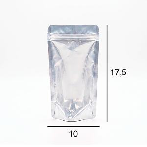 Saco Stand Up Pouch Metalizado com Frente Transparente - Fecho Zip - 10 x 17.5