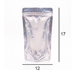 Saco Stand Up Pouch Metalizado com Frente Transparente - Fecho Zip - 12 x 17