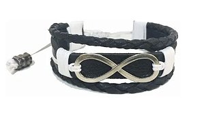 Pulseira Couro Simbolo Infinito Preto E Branco