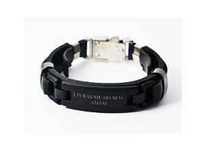 Pulseira De Couro Livrai-me Preto Gospel Trava Masculina