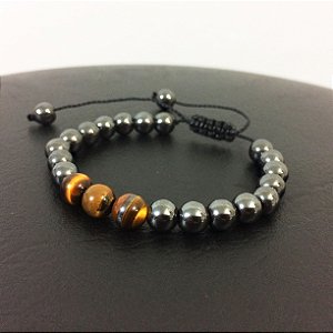 Pulseira Bicudos Pedra Hematita com Olho de Tigre 8mm