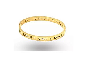 Pulseira Algarismos Números Romanos Bracelete Em Aço Dourado