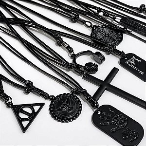 Colar Masculino All Black Regulável Atacado Revenda 15 Peças