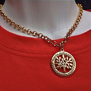 Colar Feminino Dourado Aço Inox Árvore Da Vida Elo Português