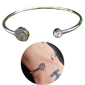 Bracelete Pulseira Arvore Da Vida Prata Aço Fina Zirconia