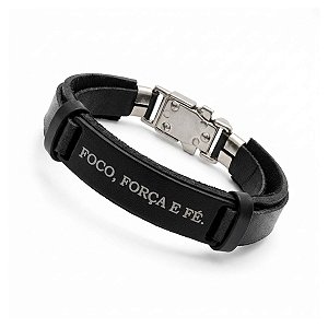 Pulseira Foco Força e Fé All Black Escrita Branca